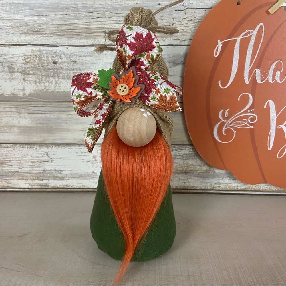 Green Orange Gnome Fall Autumn Leaf Farmhouse Home Decor Brown Sweater Hat